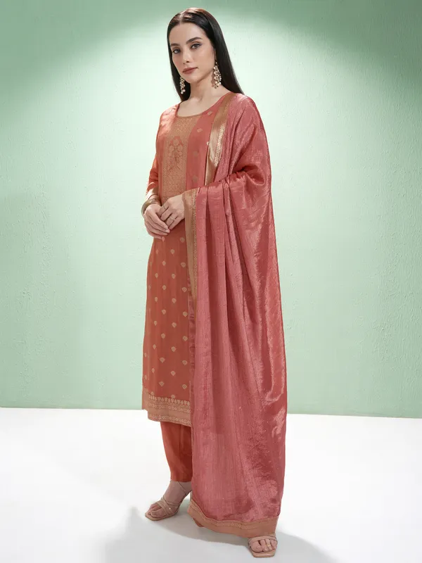 Vishudh Women Rust Printed Kurta With Trousers And Dupatta