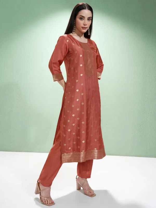 Vishudh Women Rust Printed Kurta With Trousers And Dupatta