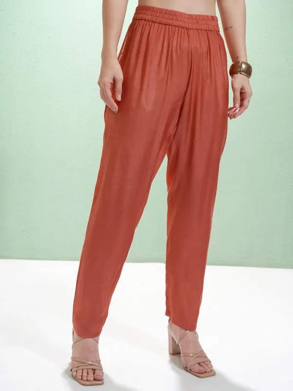 Vishudh Women Rust Printed Kurta With Trousers And Dupatta