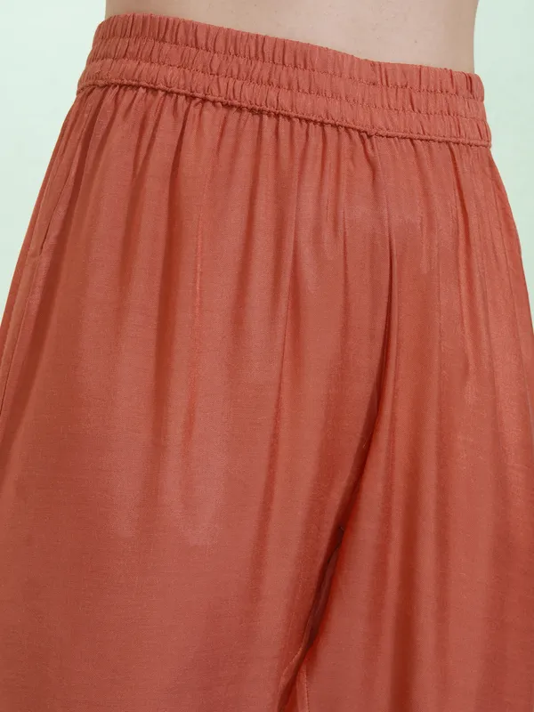 Vishudh Women Rust Printed Kurta With Trousers And Dupatta