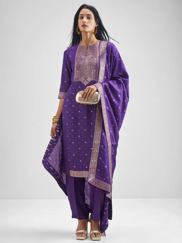 Vishudh Women Purple Kurta With Palazzo And Dupatta