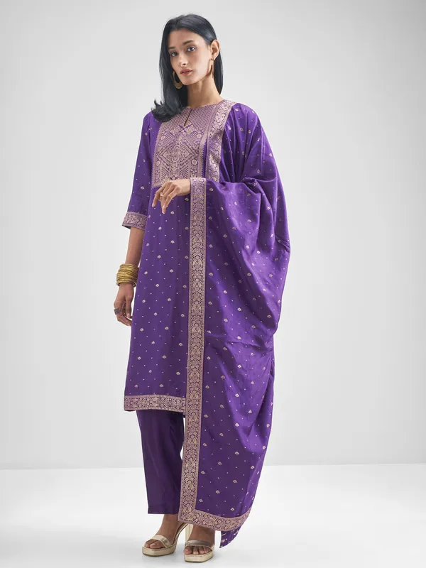 Vishudh Women Purple Kurta With Palazzo And Dupatta