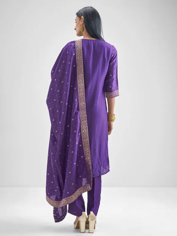 Vishudh Women Purple Kurta With Palazzo And Dupatta
