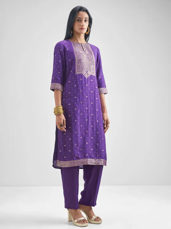 Vishudh Women Purple Kurta With Palazzo And Dupatta