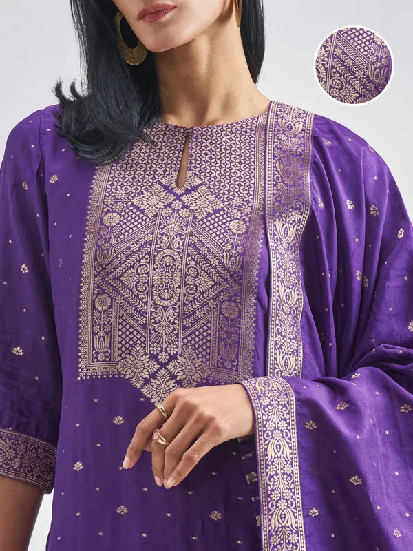 Vishudh Women Purple Kurta With Palazzo And Dupatta