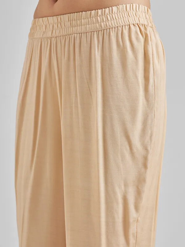 Vishudh Women Peach Embroidered Kurta With Trouser And Dupatta