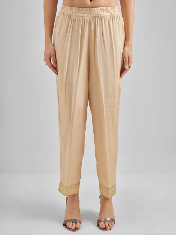 Vishudh Women Peach Embroidered Kurta With Trouser And Dupatta