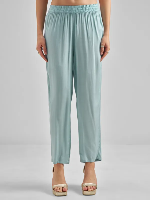 Vishudh Women Blue Embroidered Kurta With Trousers And Dupatta