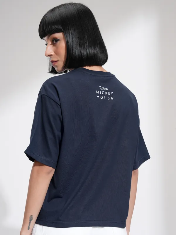 Disney By Tokyo Talkies Women Navy Blue Mickey Mouse Printed Round Neck T-Shirt