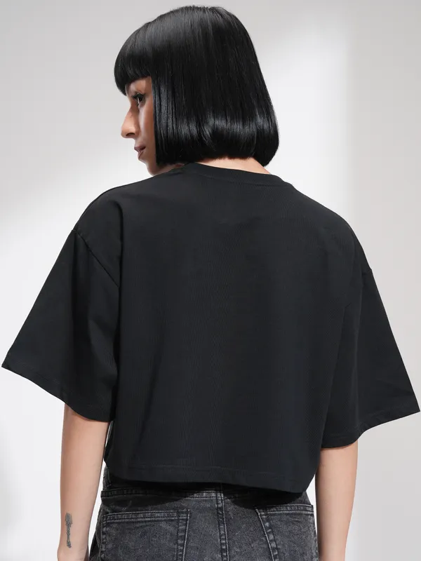 Disney By Tokyo Talkies Women Black Mickey Mouse Printed Round Neck T-Shirt