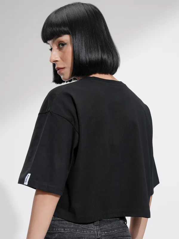 Disney by Tokyo Talkies Women Black Bambi Printed Round Neck T-Shirt