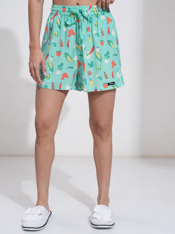 Disney By Tokyo Talkies Women Green Mickey Mouse Shirt With Short