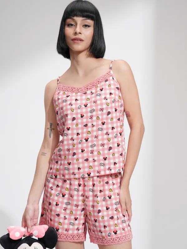 Disney By Tokyo Talkies Women Pink Mickey Mouse Top With Short