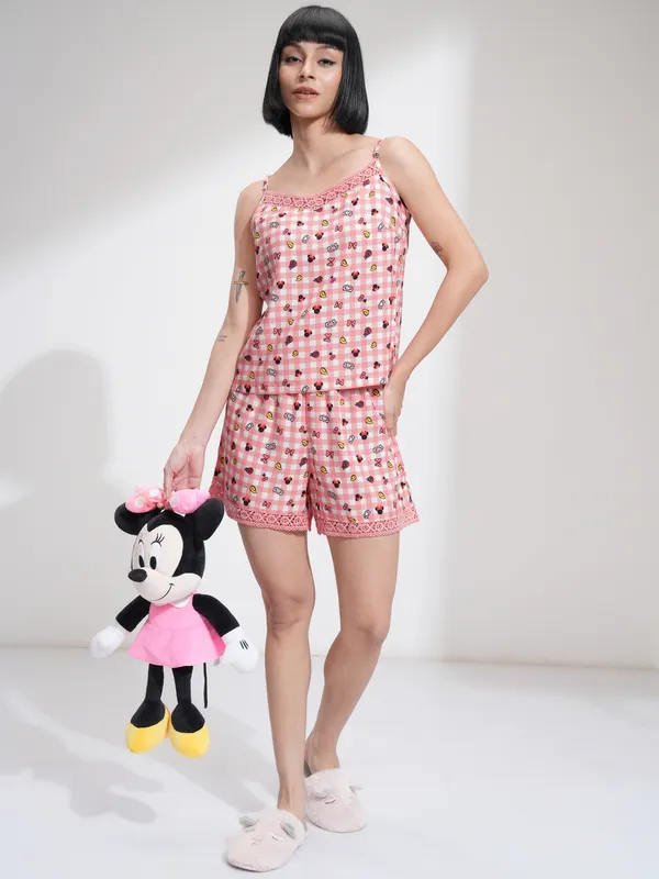 Disney By Tokyo Talkies Women Pink Mickey Mouse Top With Short