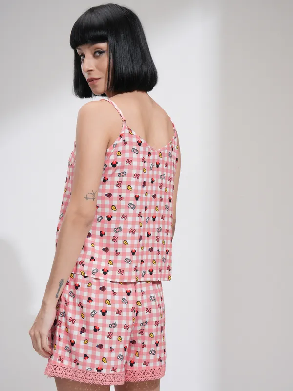 Disney By Tokyo Talkies Women Pink Mickey Mouse Top With Short