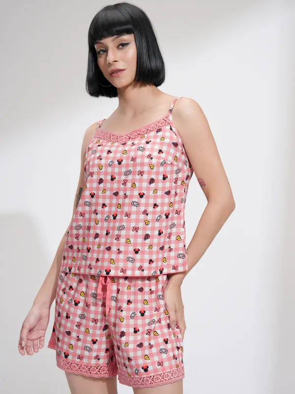 Disney By Tokyo Talkies Women Pink Mickey Mouse Top With Short