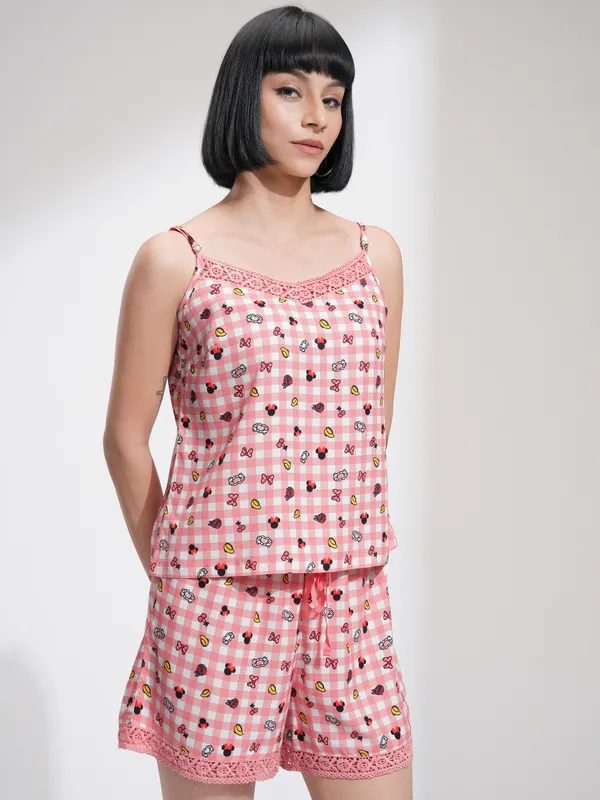 Disney By Tokyo Talkies Women Pink Mickey Mouse Top With Short