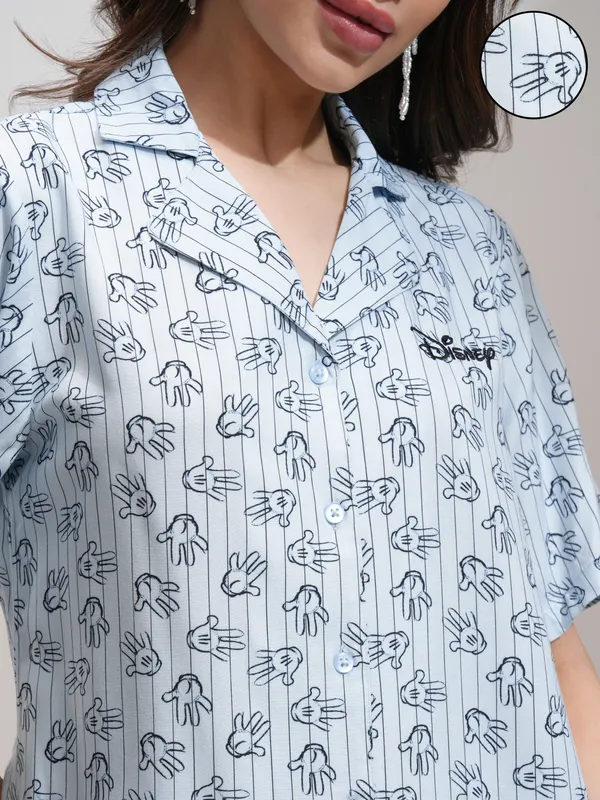 Disney By Tokyo Talkies Women Blue Mickey Mouse Shirt With Palazzos