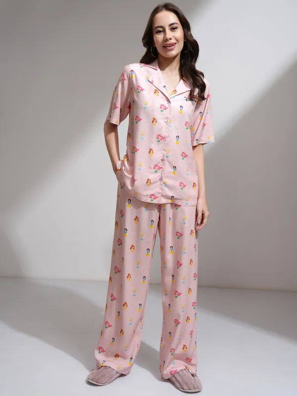 Disney By Tokyo Talkies Women Pink Disney Princess Shirt With Palazzos