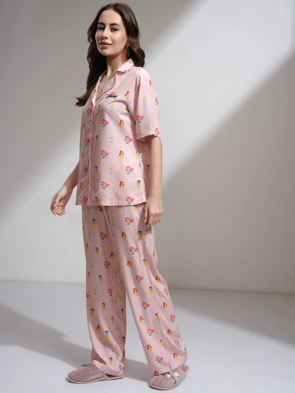 Disney By Tokyo Talkies Women Pink Disney Princess Shirt With Palazzos
