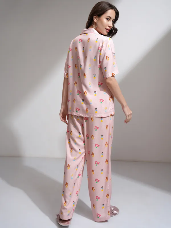 Disney By Tokyo Talkies Women Pink Disney Princess Shirt With Palazzos