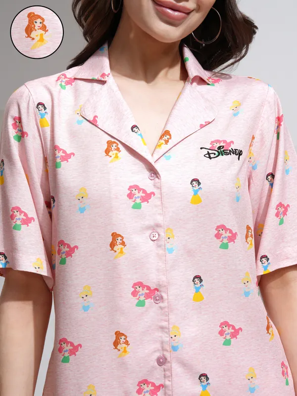 Disney By Tokyo Talkies Women Pink Disney Princess Shirt With Palazzos