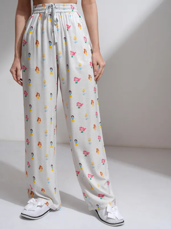 Disney By Tokyo Talkies Women Grey Disney Princess Shirt With Palazzos