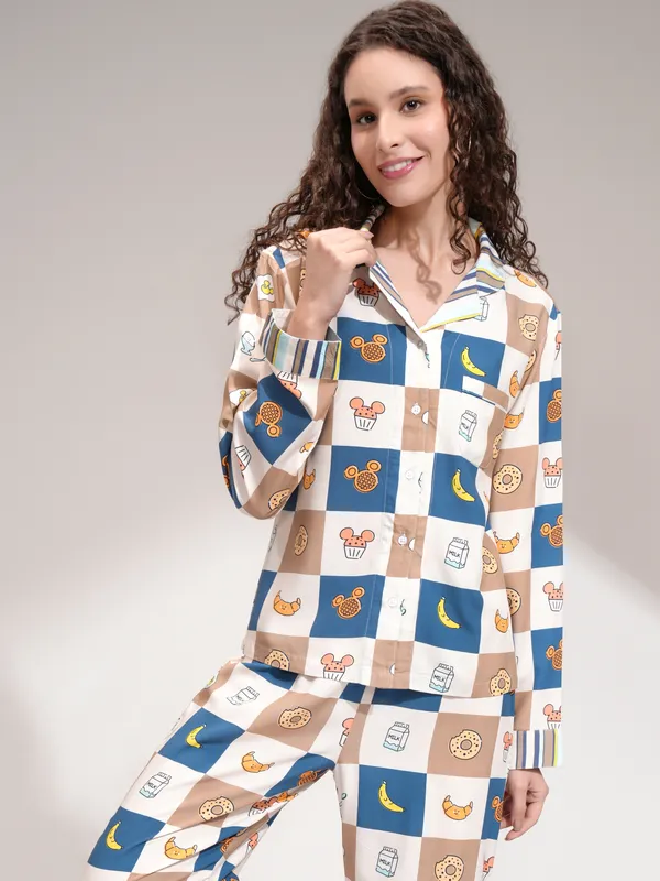 Disney By Tokyo Talkies Women Beige Mickey Mouse Shirt With Trouser