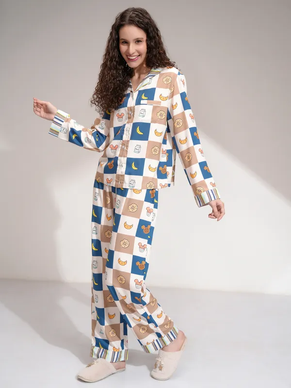 Disney By Tokyo Talkies Women Beige Mickey Mouse Shirt With Trouser