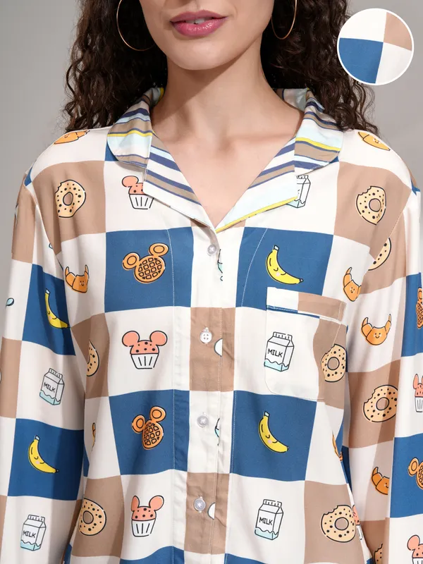 Disney By Tokyo Talkies Women Beige Mickey Mouse Shirt With Trouser