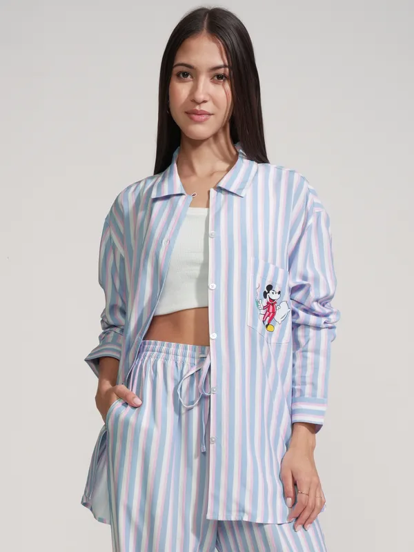 Disney By Tokyo Talkies Women Blue Mickey Mouse Shirt With Trouser