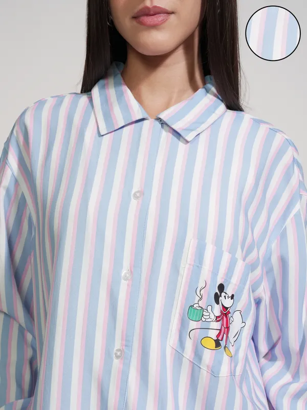 Disney By Tokyo Talkies Women Blue Mickey Mouse Shirt With Trouser