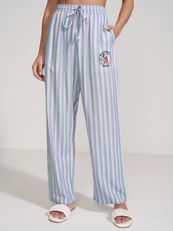 Disney By Tokyo Talkies Women Blue Mickey Mouse Shirt With Trouser