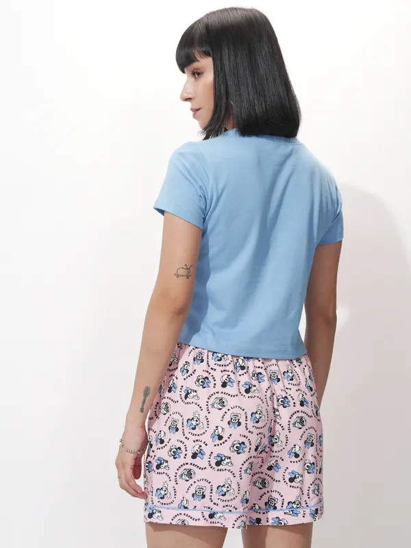 Disney By Tokyo Talkies Women Blue Minnie Mouse Top With Short
