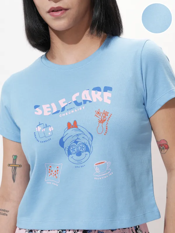 Disney By Tokyo Talkies Women Blue Minnie Mouse Top With Short