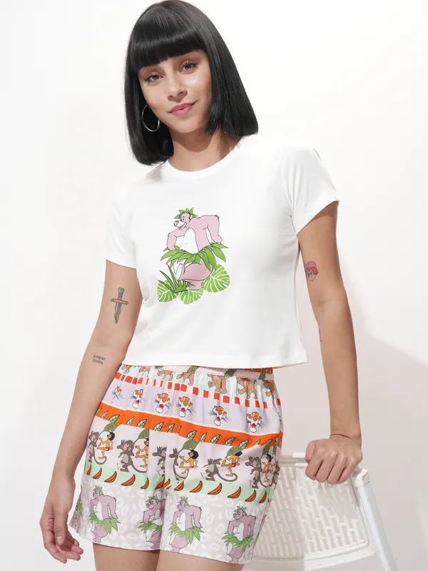 Disney By Tokyo Talkies Women White Baloo Top With Short