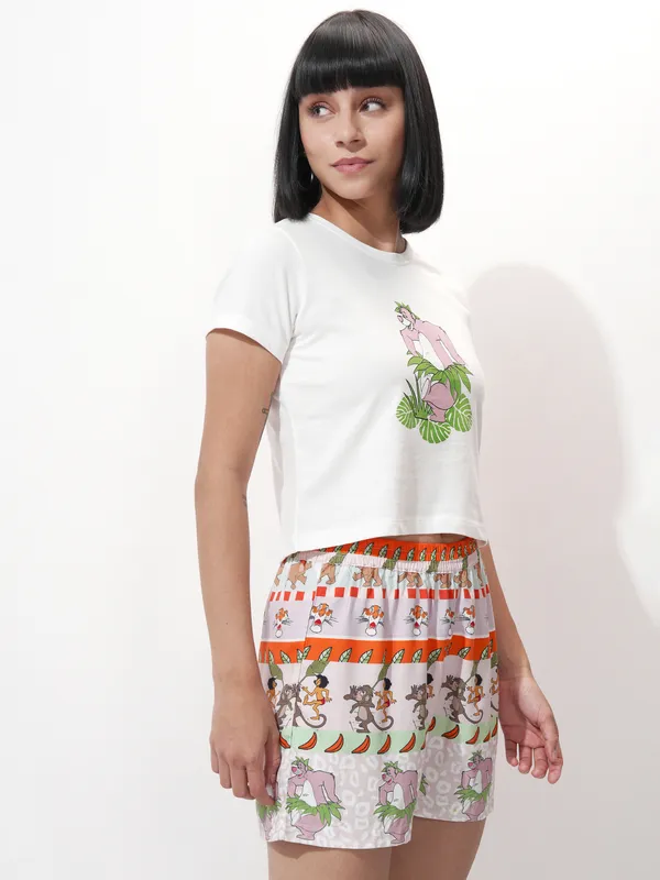 Disney By Tokyo Talkies Women White Baloo Top With Short