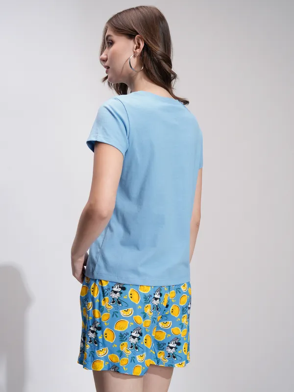 Disney By Tokyo Talkies Women Blue Minnie Mouse T-shirt With Short