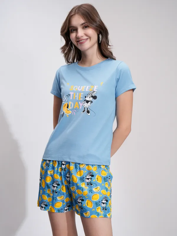 Disney By Tokyo Talkies Women Blue Minnie Mouse T-shirt With Short