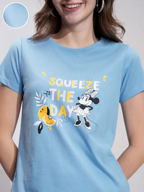 Disney By Tokyo Talkies Women Blue Minnie Mouse T-shirt With Short
