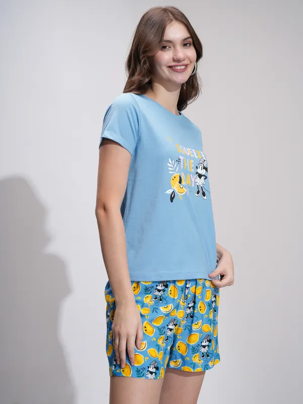 Disney By Tokyo Talkies Women Blue Minnie Mouse T-shirt With Short