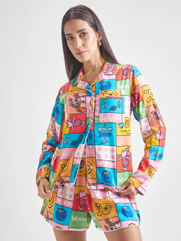 Disney By Tokyo Talkies Women Pink Winnie The Pooh Shirt With Shorts Co-Ords