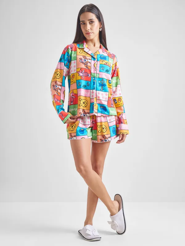 Disney By Tokyo Talkies Women Pink Winnie The Pooh Shirt With Shorts Co-Ords