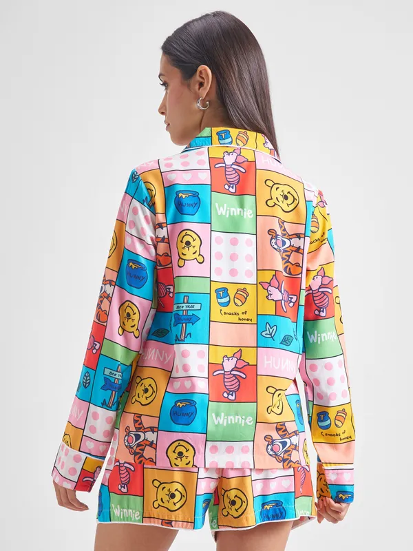 Disney By Tokyo Talkies Women Pink Winnie The Pooh Shirt With Shorts Co-Ords