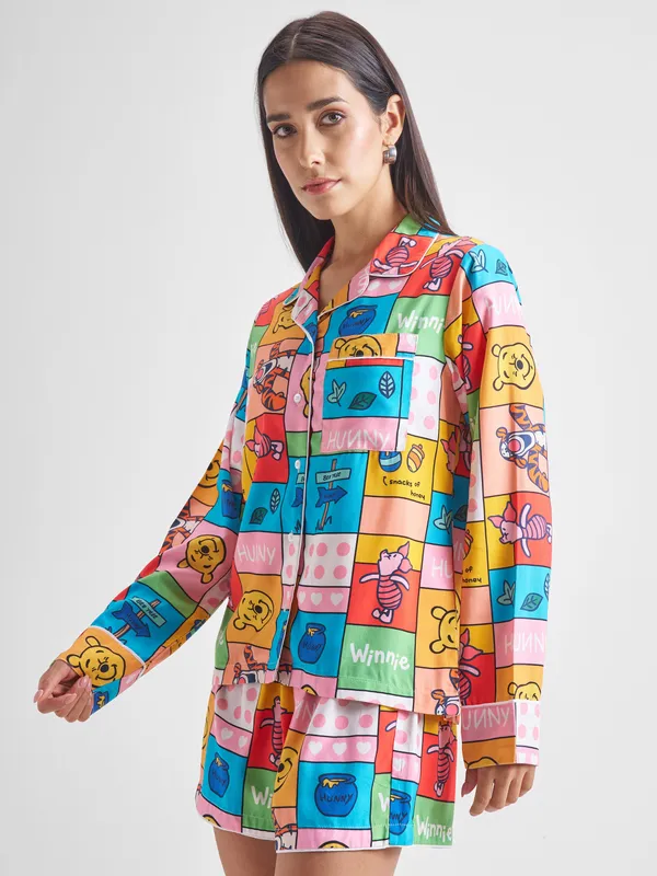 Disney By Tokyo Talkies Women Pink Winnie The Pooh Shirt With Shorts Co-Ords