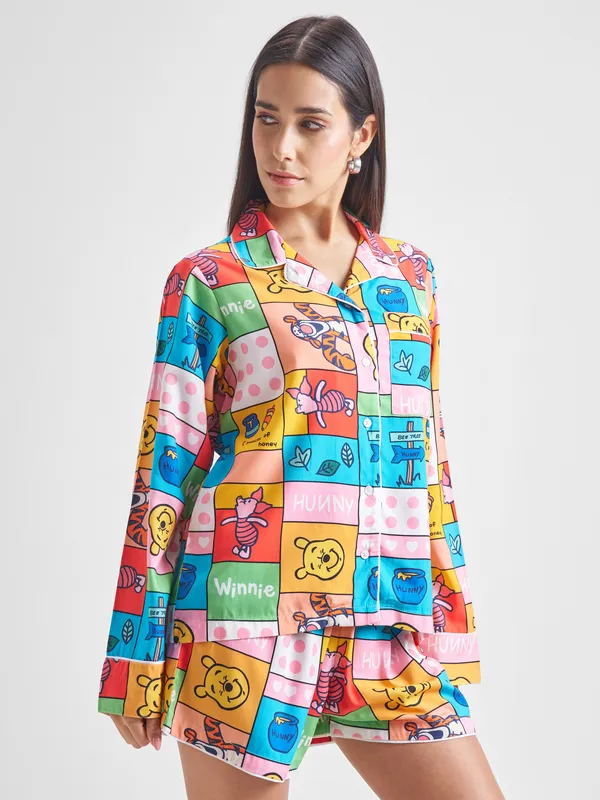 Disney By Tokyo Talkies Women Pink Winnie The Pooh Shirt With Shorts Co-Ords