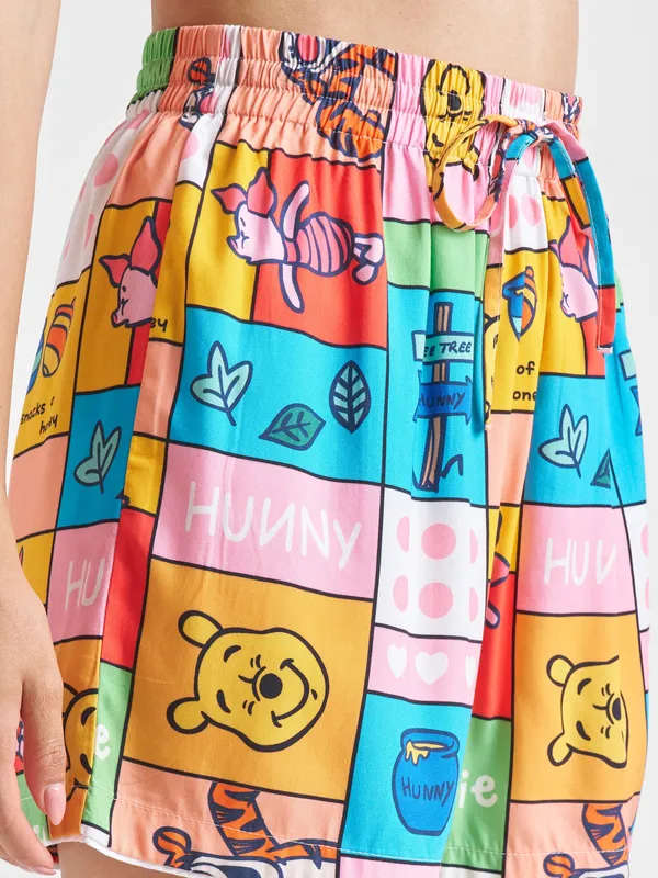 Disney By Tokyo Talkies Women Pink Winnie The Pooh Shirt With Shorts Co-Ords