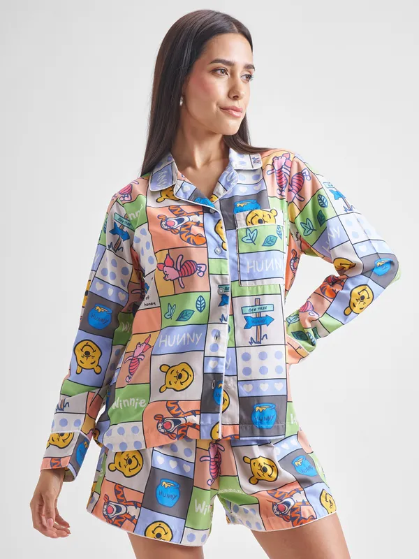 Winnie The Pooh Women Shirt With Shorts Co-Ords