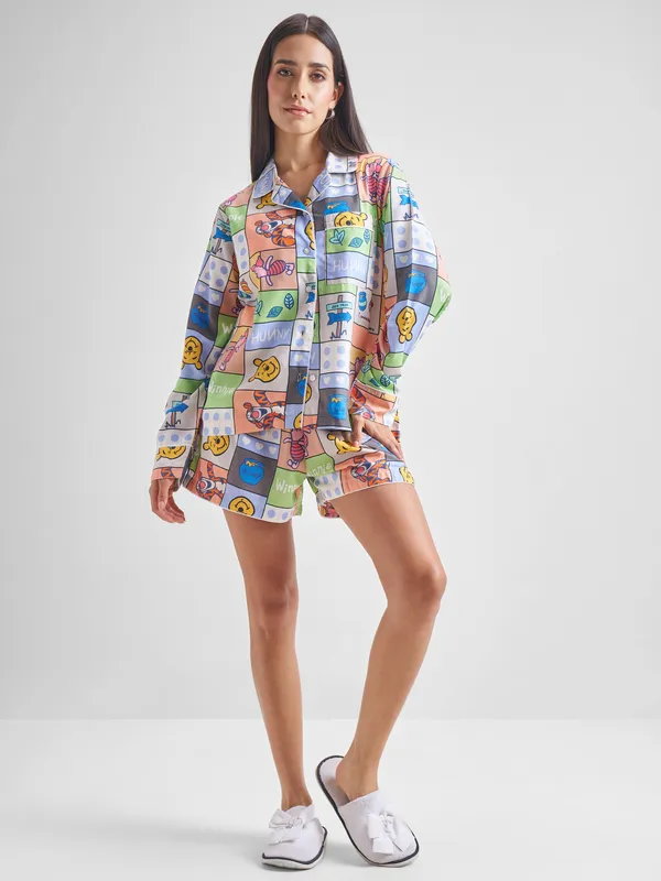 Winnie The Pooh Women Shirt With Shorts Co-Ords