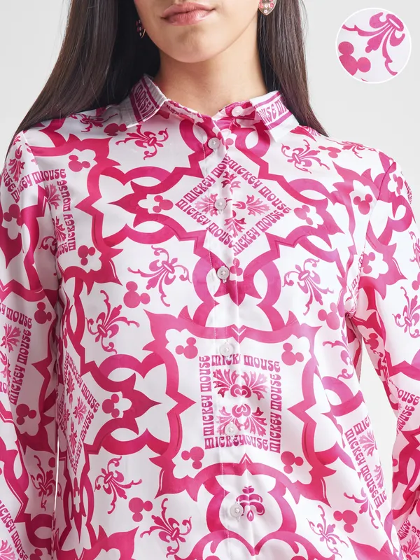 Disney By Tokyo Talkies Women Pink Mickey Mouse Shirt With Trouser Co-Ords